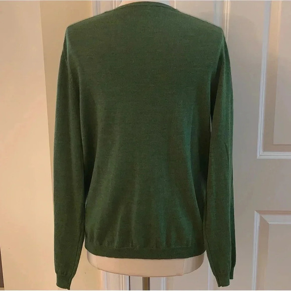 Calvin Klein Mens 100% Extra Fine Merino Wool Sweater V Neck Olive Green Medium - Picture 2 of 5